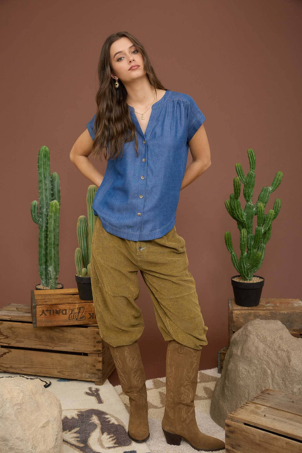 Dark Denim Chambray Top