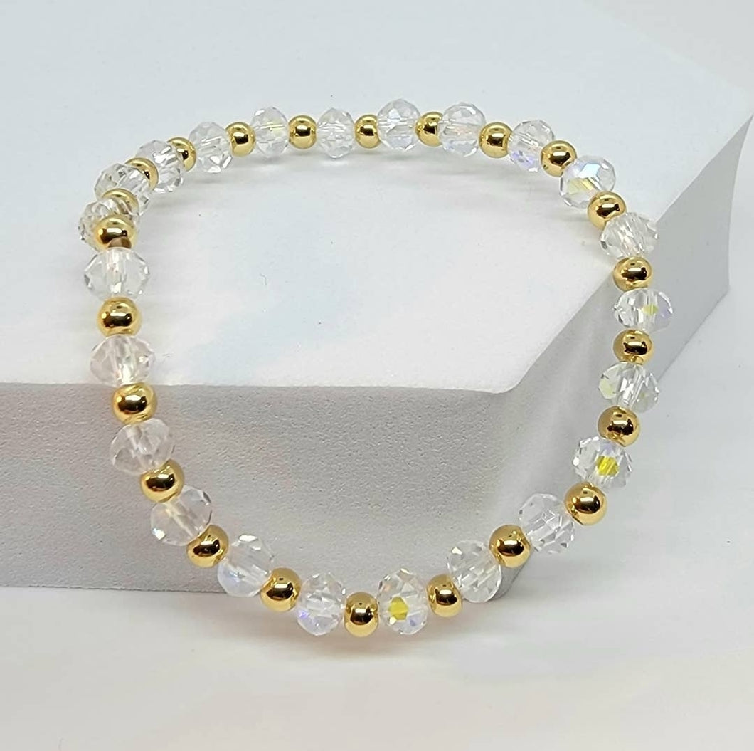 Clear and Gold Beaded Bracelet