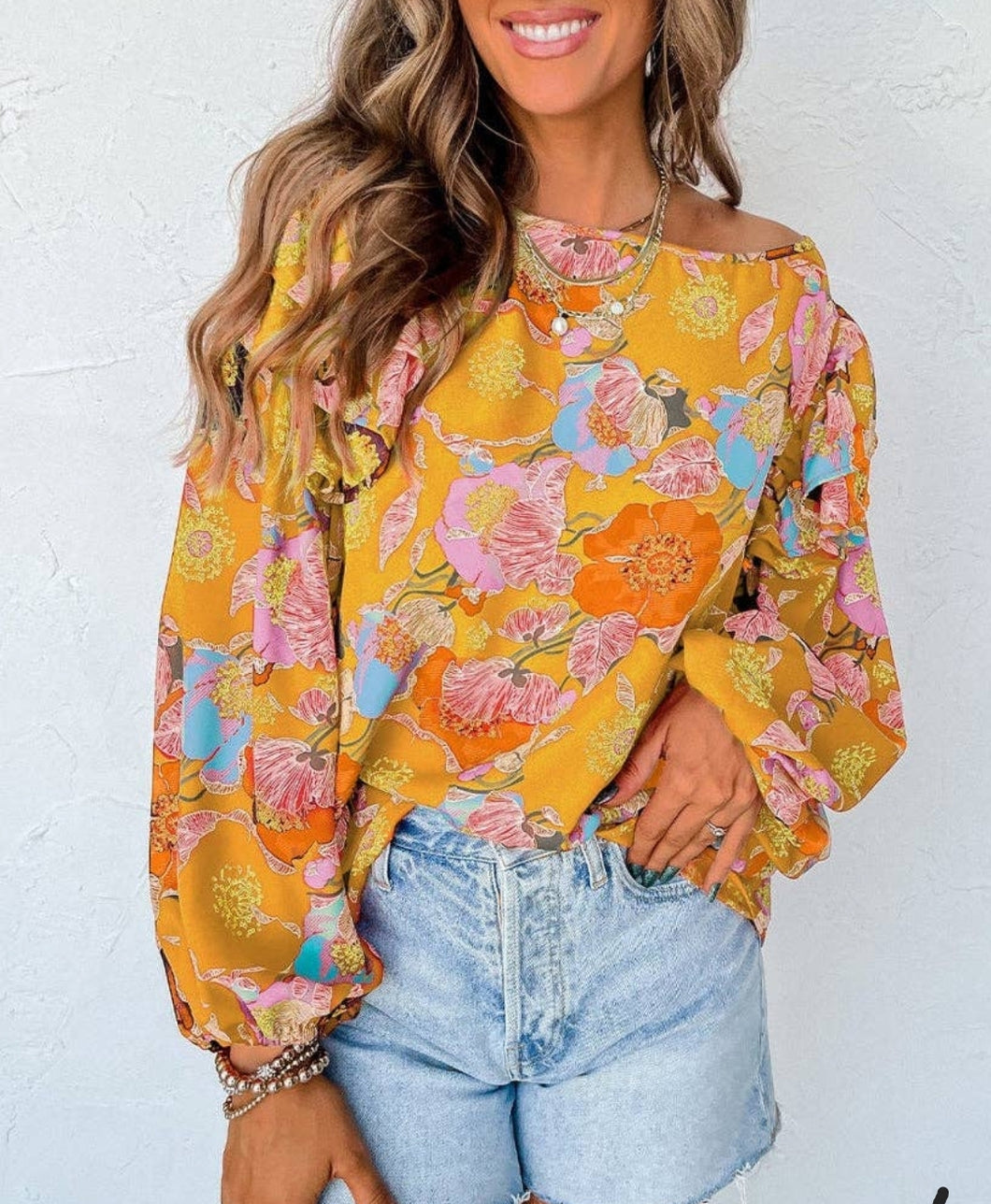 Floral Ruffle Sleeve Top