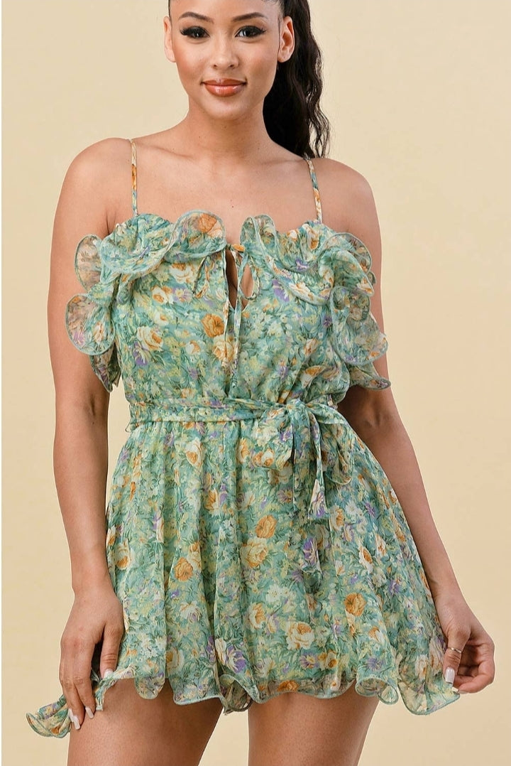 Sage Ruffle Romper