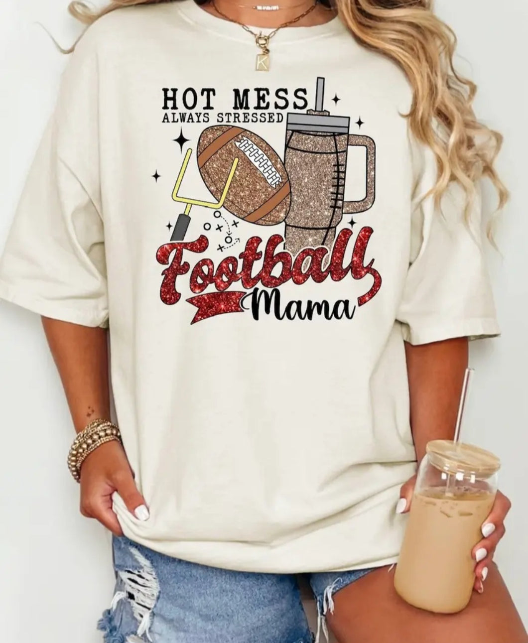 Hot Mess Football Mama Tee