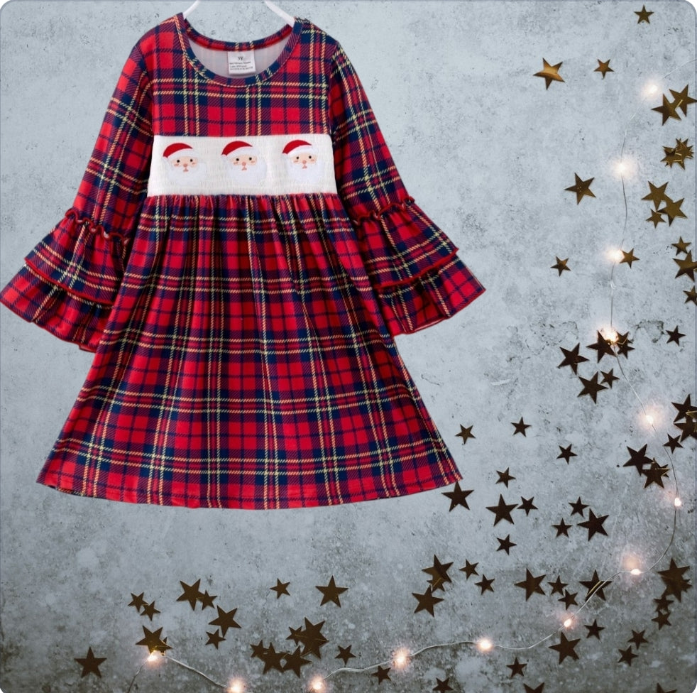 Red Plaid Santa Smocked Dress