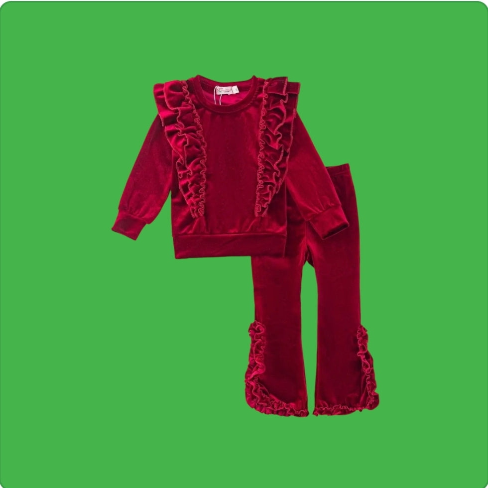 Velvet Crimson Ruffle Set