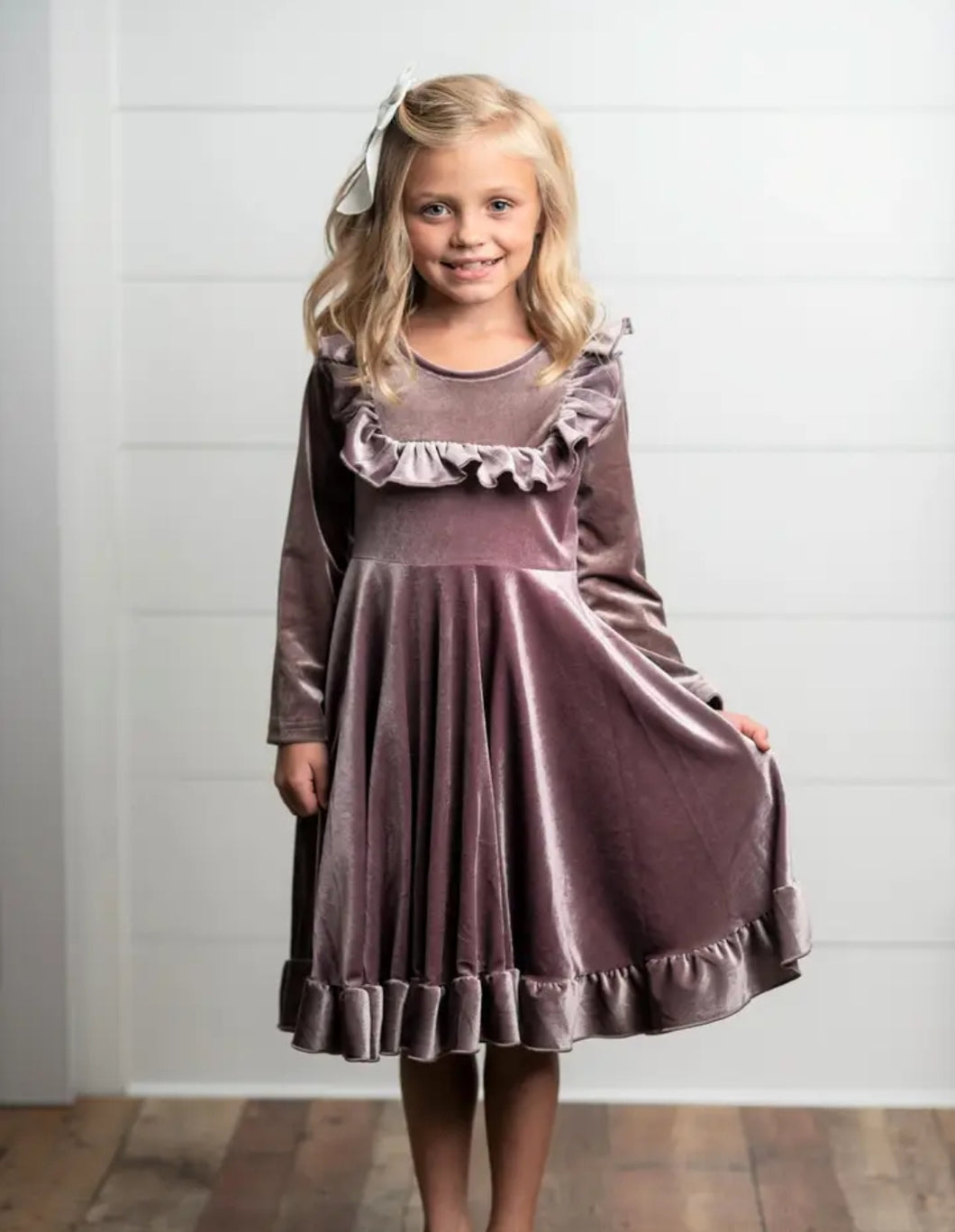 Lavender Velvet Ruffle Dress