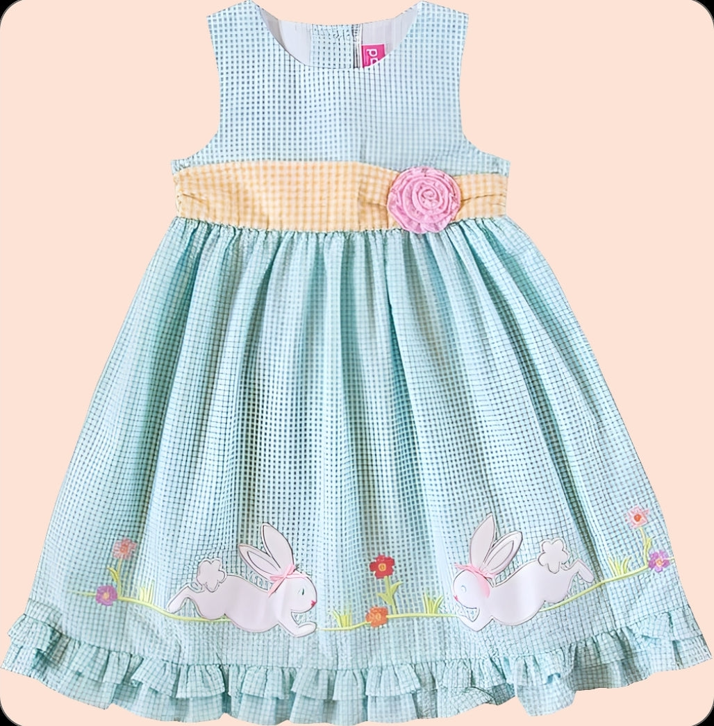 Big Girl Seersucker Blue Easter Dress