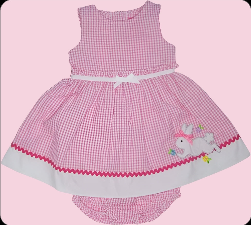 Pink Seersucker Easter Dress with Bloomers