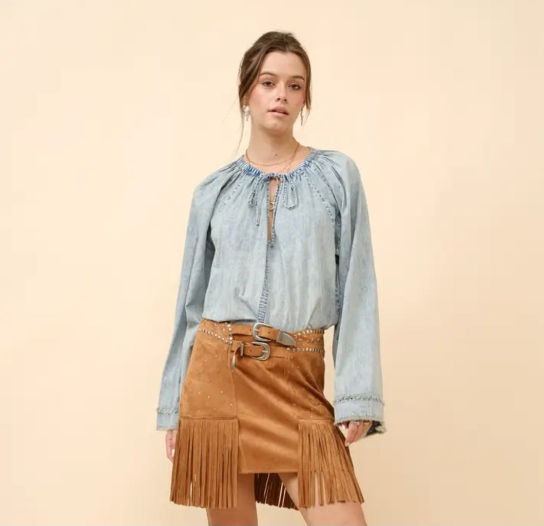 Bell Sleeve Denim Top