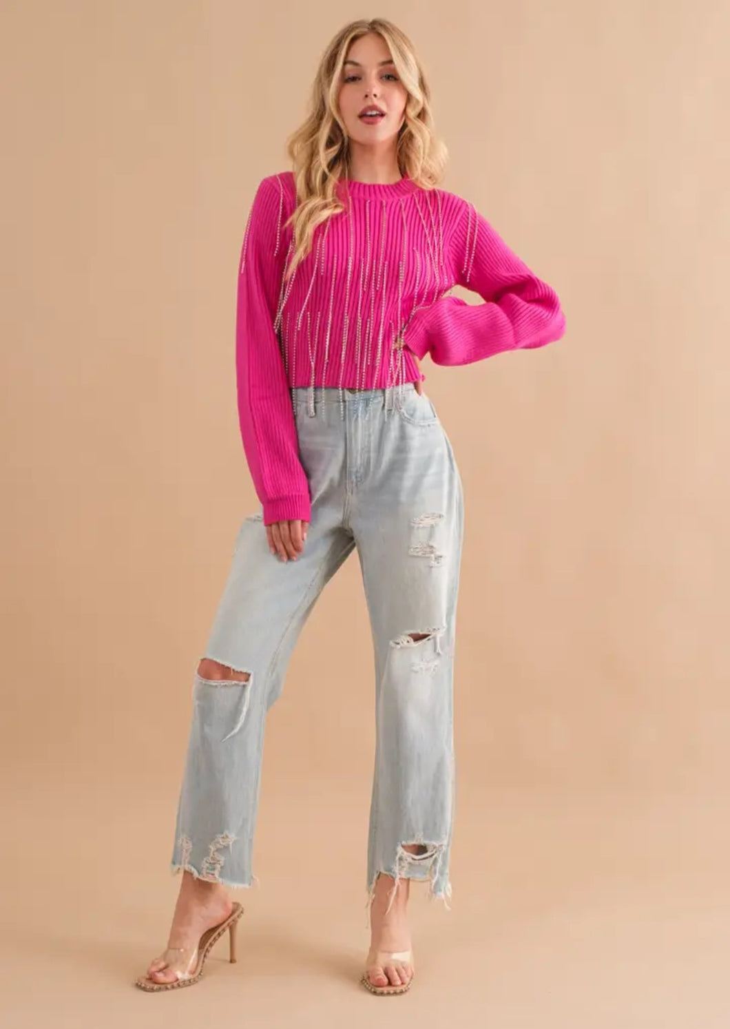 Rhinestone Cropped Sweater