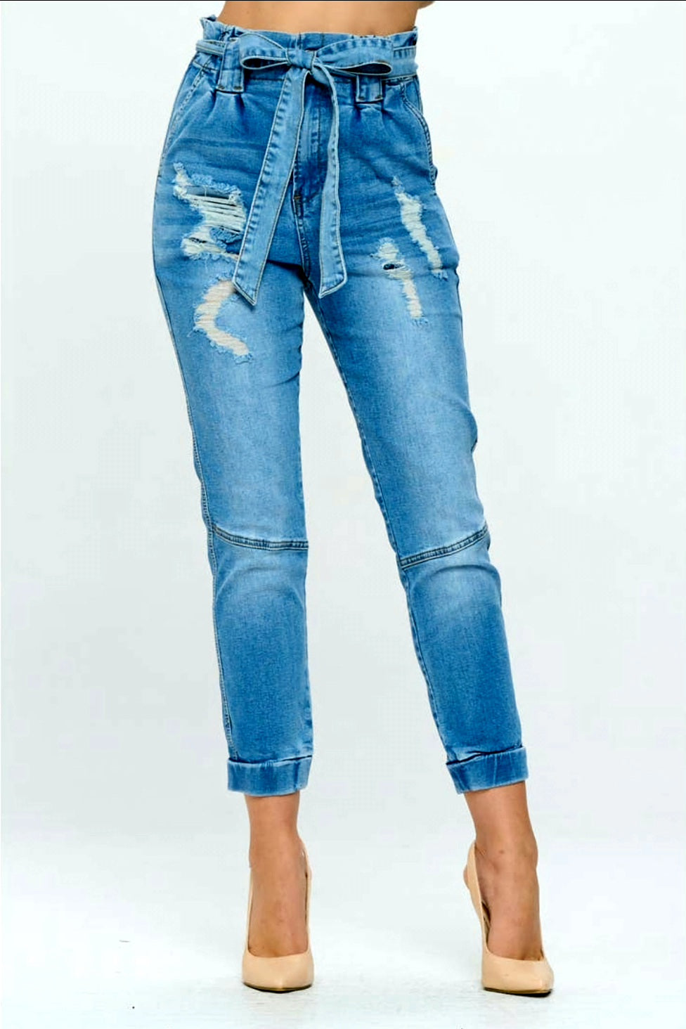 High Waisted Denim Joggers