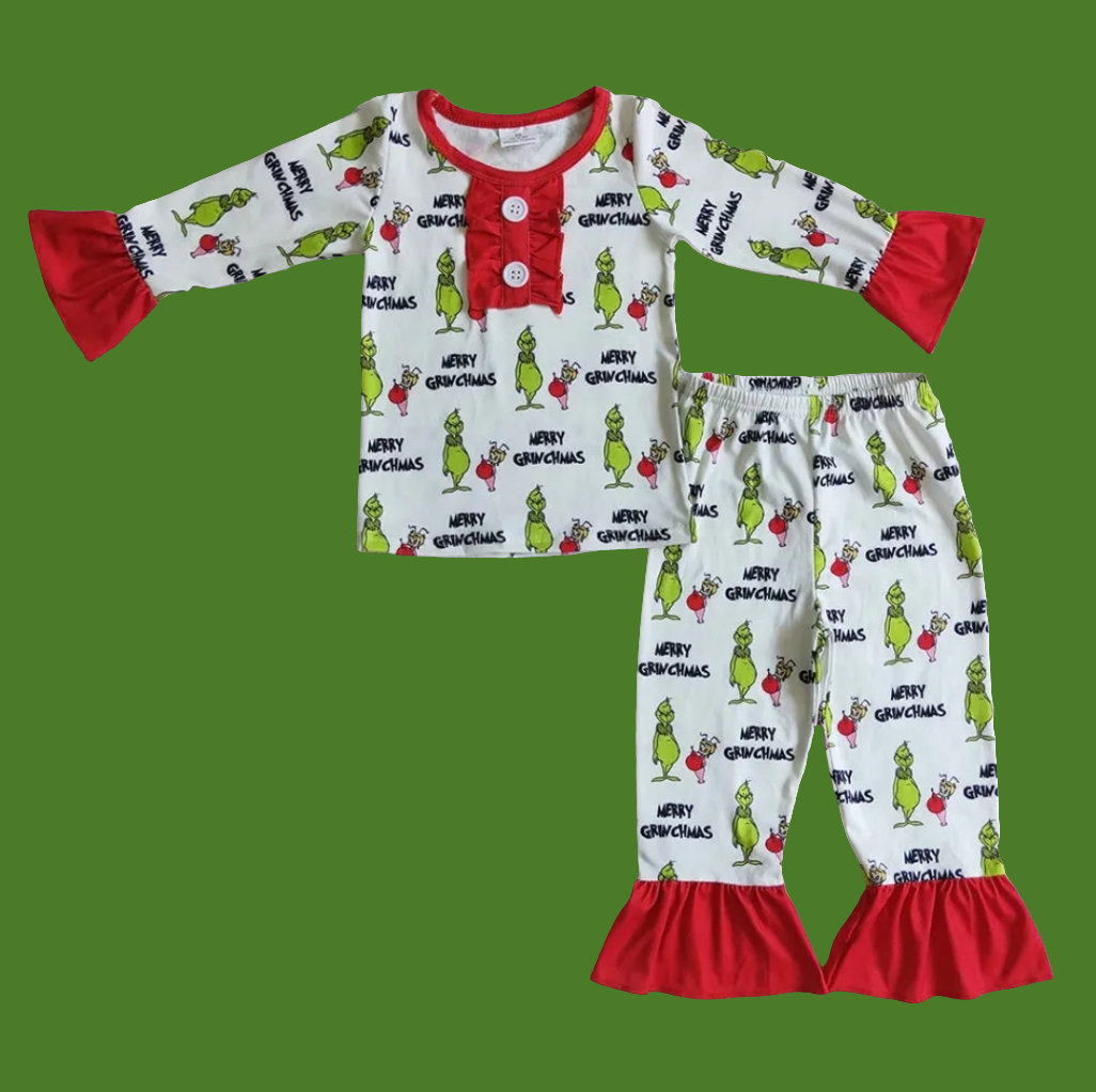 Grinch Ruffle Pajamas Set