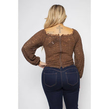 Load image into Gallery viewer, CREAM PLUS SIZE LACE RUFFLE TRIM LONG SLEEVE TOP
