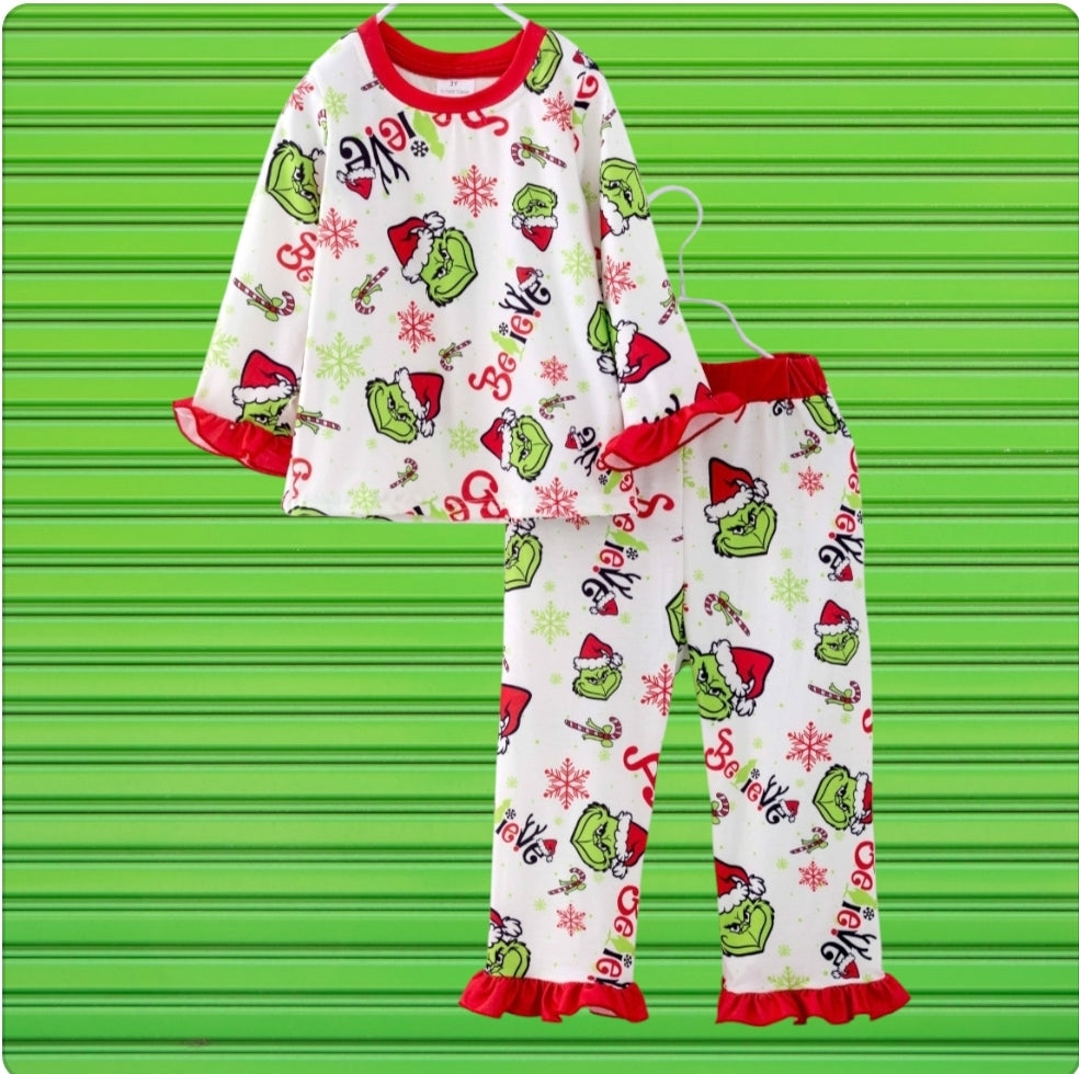 Grinch 2 Piece Ruffle Pajama Set