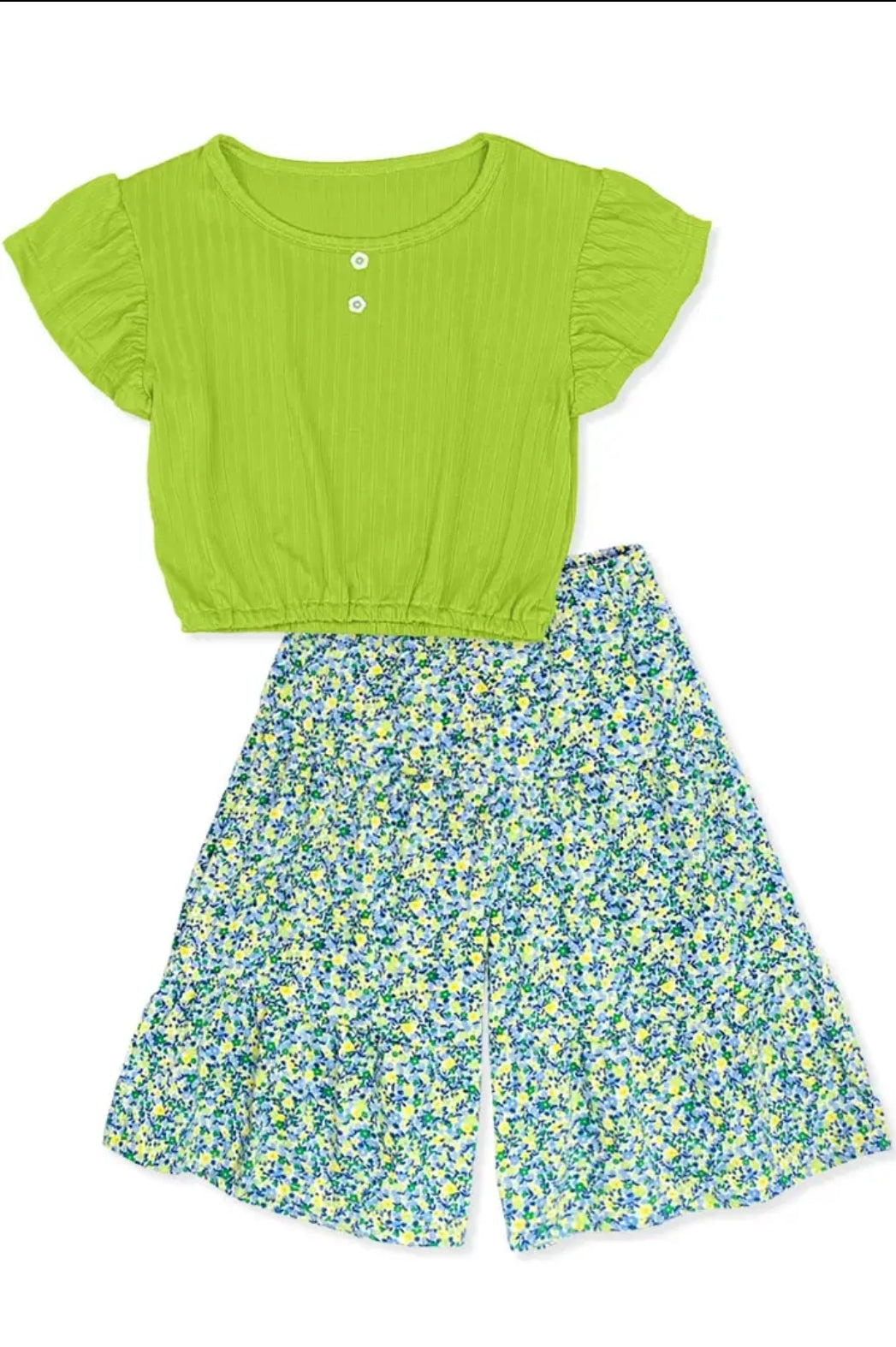 Girl's Floral Print Gaucho Set