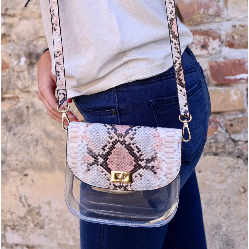 Clear Snake Peach Crossbody Bag